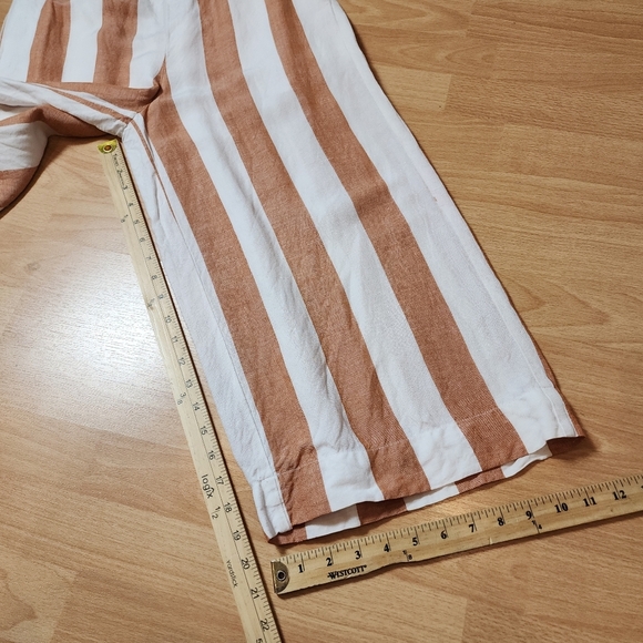 Madewell Linen Viscose Wideleg Pull On Crop Pants Rust White Stripe Small J2437 - Picture 10 of 15